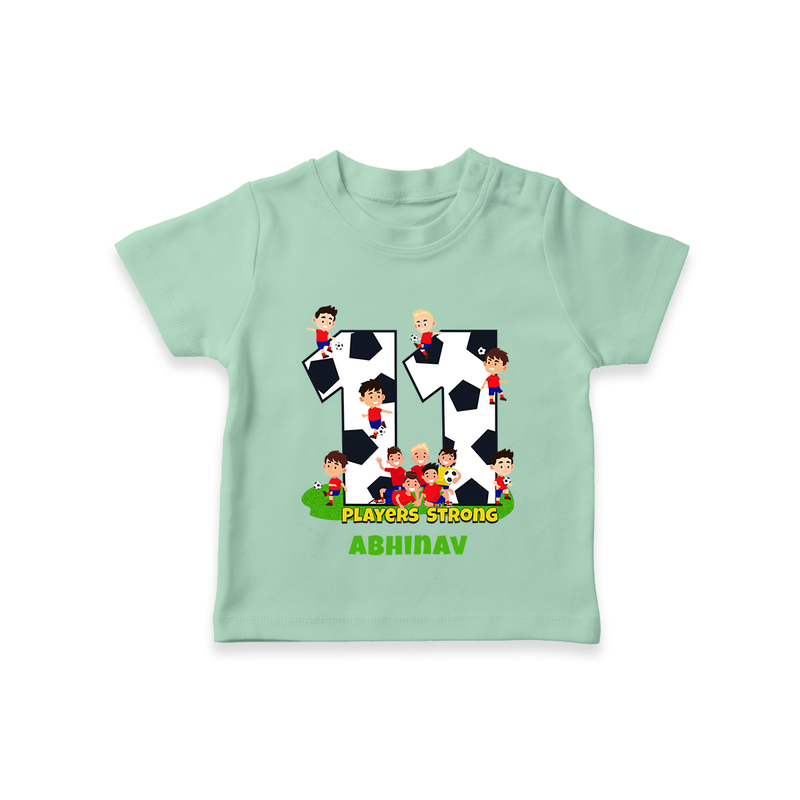 Celebrate The 11th Birthday With Football Theme - Personalized Birthday T-Shirts With Customized Name - MINT GREEN - 0-5 Months Old (Chest 17")