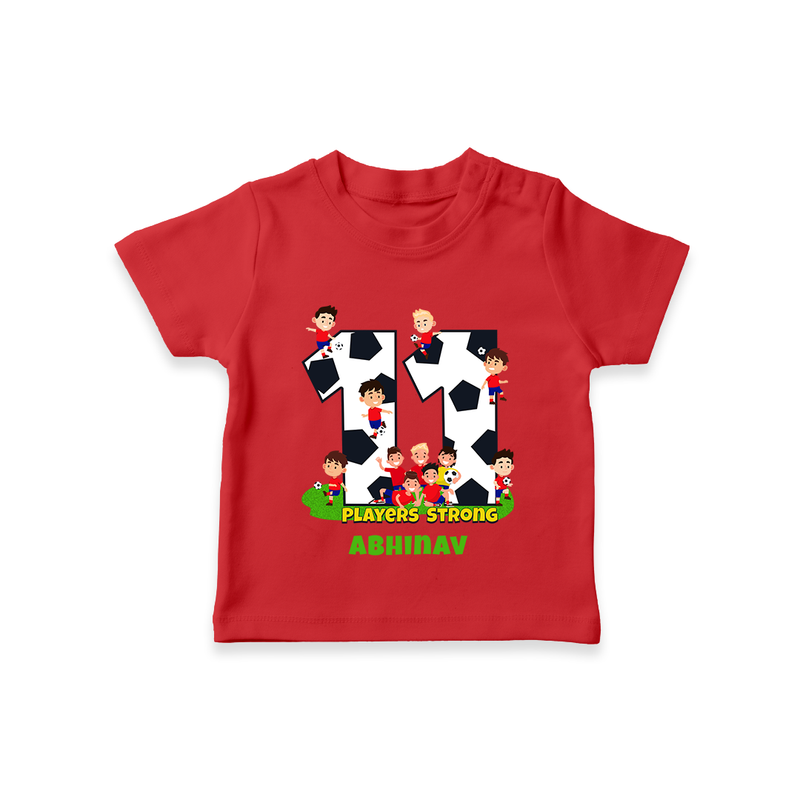 Celebrate The 11th Birthday With Football Theme - Personalized Birthday T-Shirts With Customized Name - RED - 0-5 Months Old (Chest 17")