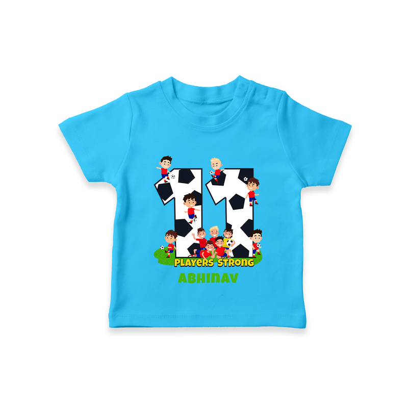 Celebrate The 11th Birthday With Football Theme - Personalized Birthday T-Shirts With Customized Name - SKY BLUE - 0-5 Months Old (Chest 17")