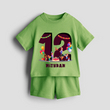 Celebrate The 12th Birthday With kids Theme - Personalized Birthday Co-ord With Customized Name - KIWI GREEN - 0-5 months old  (Chest 18")