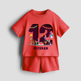 Celebrate The 12th Birthday With kids Theme - Personalized Birthday Co-ord With Customized Name - RED - 0-5 months old  (Chest 18")