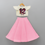 Celebrate The 12th Birthday With kids Theme - Personalized Birthday Crop Top And Skirt With Customized Name - PINK - 6 - 9 Months Old (Chest 20" , Frock Waist 20")