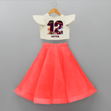 Celebrate The 12th Birthday With kids Theme - Personalized Birthday Crop Top And Skirt With Customized Name - RED - 6 - 9 Months Old (Chest 20" , Frock Waist 20")