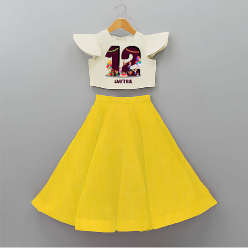 Celebrate The 12th Birthday With kids Theme - Personalized Birthday Crop Top And Skirt With Customized Name