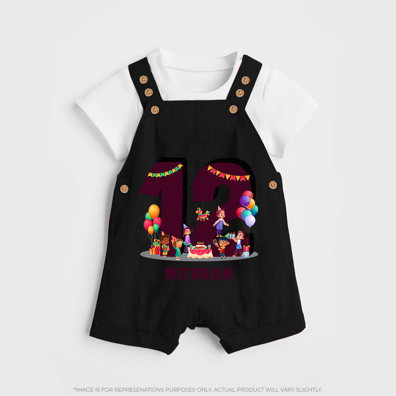 Newborn Dungaree Set for 1 Year | Customizable Dungaree Set | Ideal for Celebrations - BLACK - 0 - 5 Months Old (Chest 18")