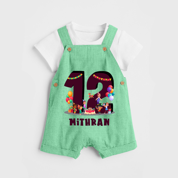 Newborn Dungaree Set for 1 Year | Customizable Dungaree Set | Ideal for Celebrations - GREEN - 0 - 5 Months Old (Chest 18")