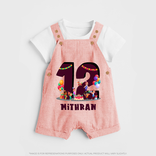 Newborn Dungaree Set for 1 Year | Customizable Dungaree Set | Ideal for Celebrations - PEACH - 0 - 5 Months Old (Chest 18")