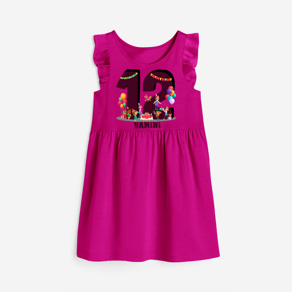 Celebrate The 12th Birthday "12" with Personalized Frock - HOT PINK - 0 - 6 Months Old (Chest 18")