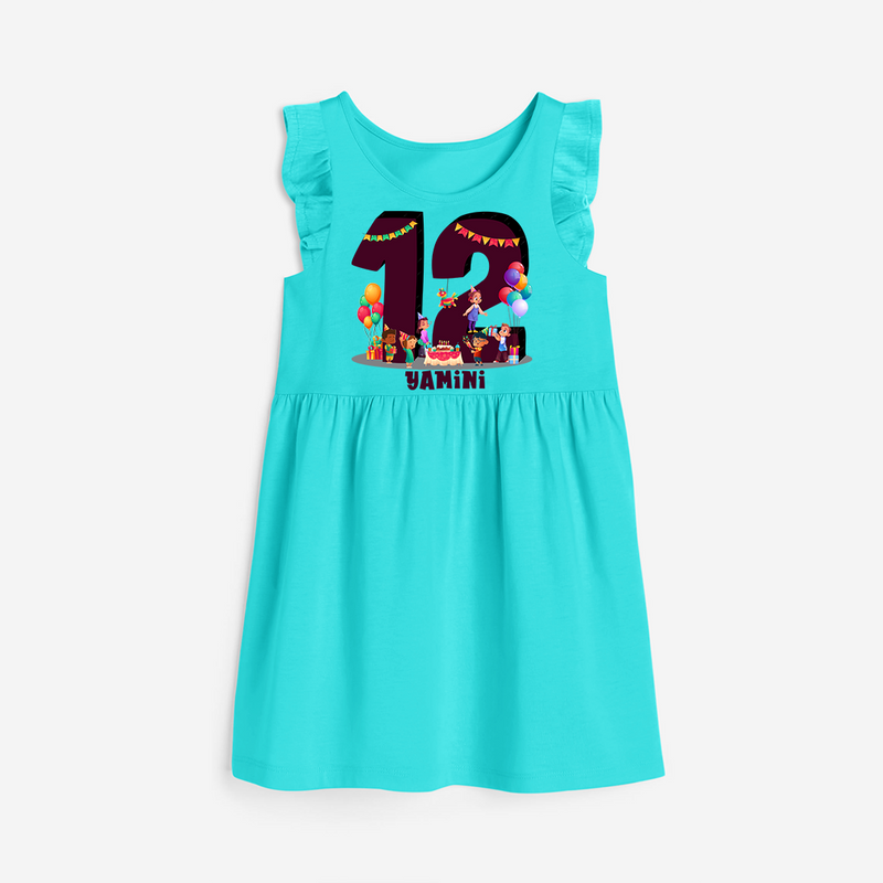 Celebrate The 12th Birthday "12" with Personalized Frock - LIGHT BLUE - 0 - 6 Months Old (Chest 18")