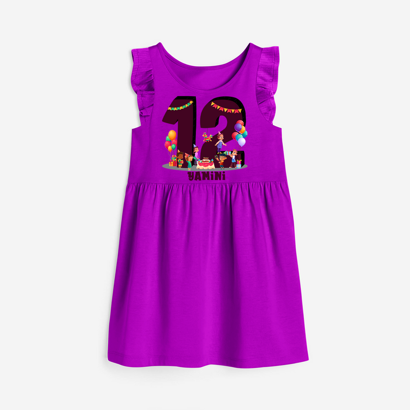 Celebrate The 12th Birthday "12" with Personalized Frock - PURPLE - 0 - 6 Months Old (Chest 18")