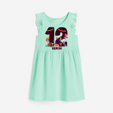 Celebrate The 12th Birthday "12" with Personalized Frock - TEA GREEN - 0 - 6 Months Old (Chest 18")