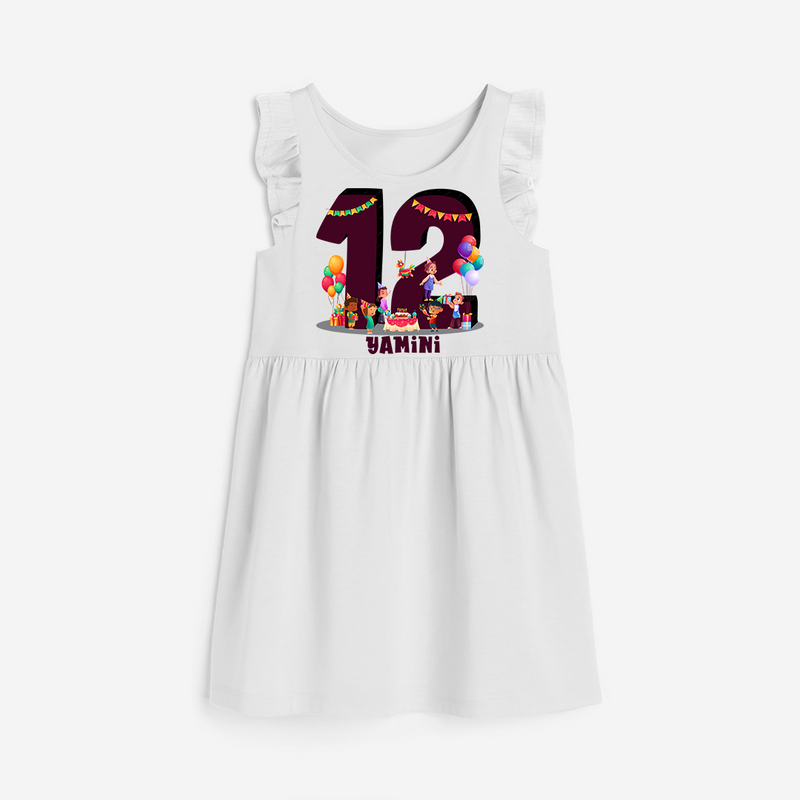 Celebrate The 12th Birthday "12" with Personalized Frock - WHITE - 0 - 6 Months Old (Chest 18")