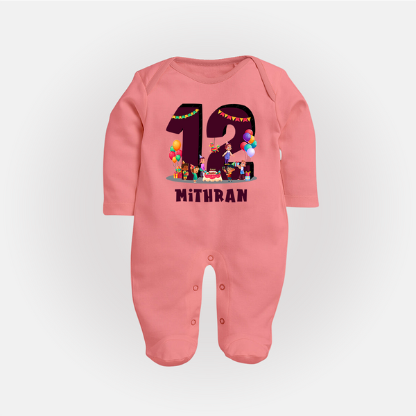 Newborn Full Sleeve Bodysuit/ Sleep Suit/ Jumpsuit for 1 Year | Customizable Full Sleeve Bodysuit/ Sleep Suit/ Jumpsuit | Ideal for Celebrations - PEACH - New Born (Chest 7.5")