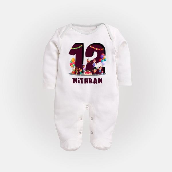 Newborn Full Sleeve Bodysuit/ Sleep Suit/ Jumpsuit for 1 Year | Customizable Full Sleeve Bodysuit/ Sleep Suit/ Jumpsuit | Ideal for Celebrations - WHITE - New Born (Chest 7.5")