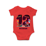 Celebrate The 12th Month With Our kids Theme - Customized Romper For Babies With Name - RED - 0 - 3 Months Old (Chest 16")