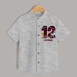 Celebrate The 12th Birthday With kids Theme - Personalized Birthday Shirts With Customized Name - GREY MELANGE - 0 - 6 Months Old (Chest 23")