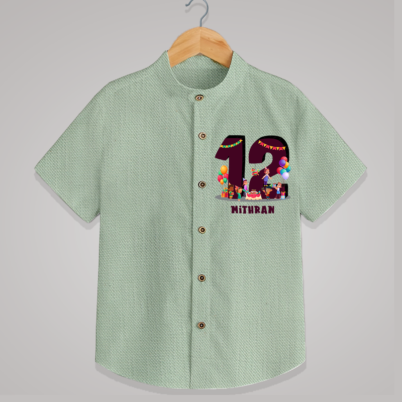 Celebrate The 12th Birthday With kids Theme - Personalized Birthday Shirts With Customized Name - MINT GREEN - 0 - 6 Months Old (Chest 23")