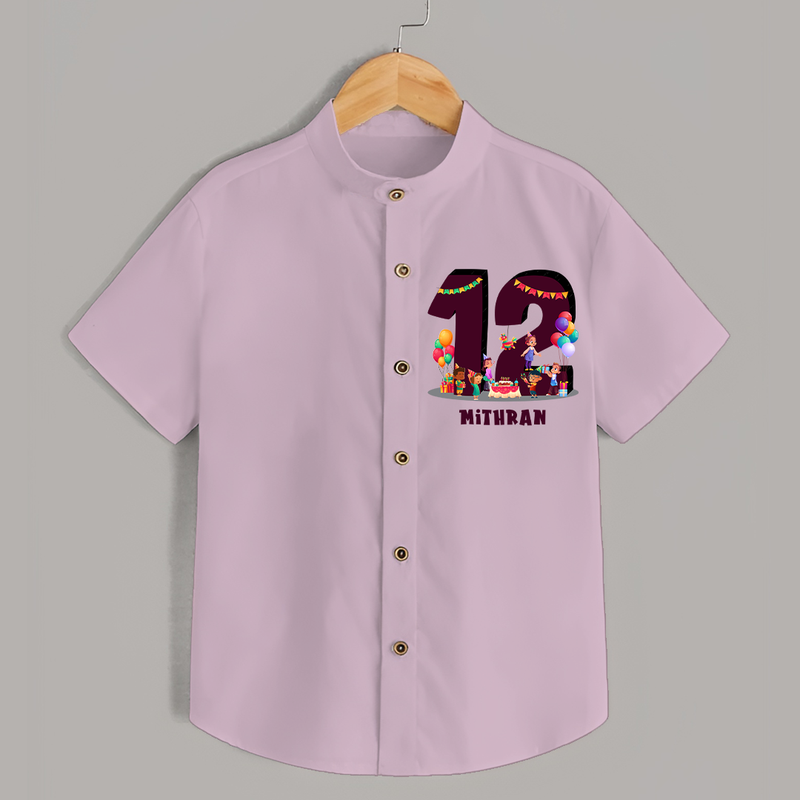 Celebrate The 12th Birthday With kids Theme - Personalized Birthday Shirts With Customized Name - PINK - 0 - 6 Months Old (Chest 23")