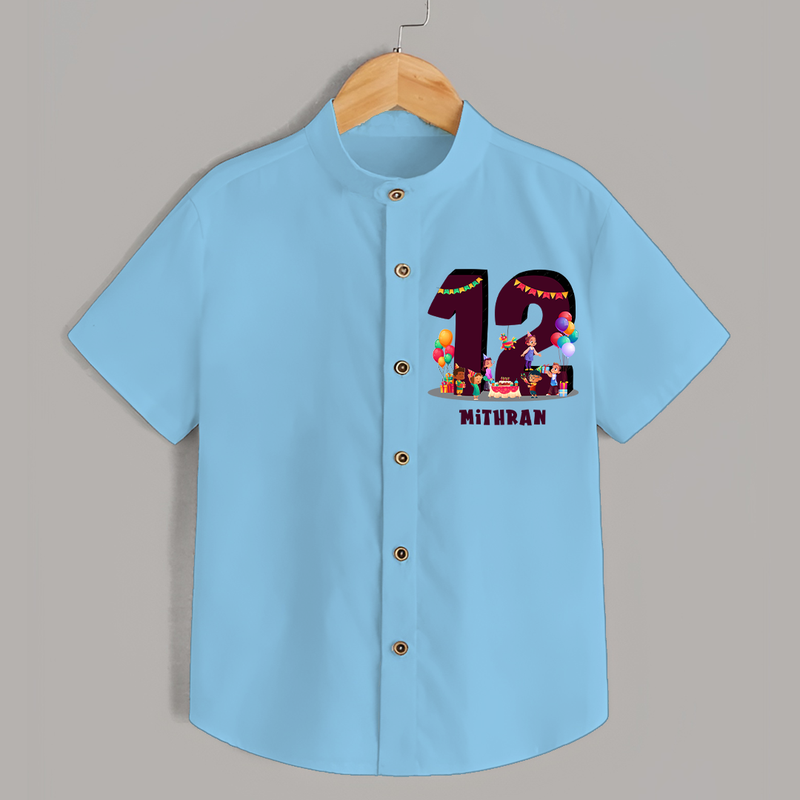 Celebrate The 12th Birthday With kids Theme - Personalized Birthday Shirts With Customized Name - SKY BLUE - 0 - 6 Months Old (Chest 23")