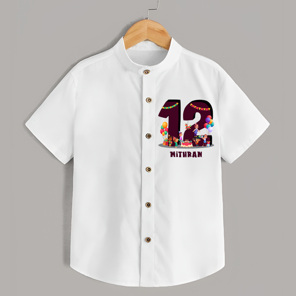 Celebrate The 12th Birthday With kids Theme - Personalized Birthday Shirts With Customized Name - WHITE - 0 - 6 Months Old (Chest 23")