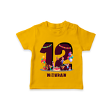 Celebrate The 12th Birthday With kids Theme - Personalized Birthday T-Shirts With Customized Name - CHROME YELLOW - 0-5 Months Old (Chest 17")