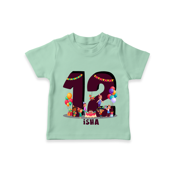 Celebrate The 12th Birthday "12" with Personalized T-Shirt - MINT GREEN - 1 - 2 Years Old (Chest 20")