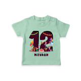 Celebrate The 12th Birthday With kids Theme - Personalized Birthday T-Shirts With Customized Name - MINT GREEN - 0-5 Months Old (Chest 17")