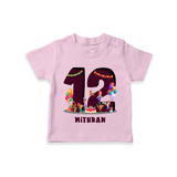 Celebrate The 12th Birthday With kids Theme - Personalized Birthday T-Shirts With Customized Name - PINK - 0-5 Months Old (Chest 17")