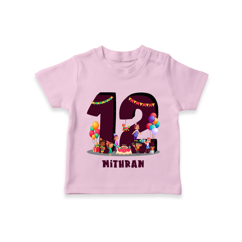 Celebrate The 12th Birthday With kids Theme - Personalized Birthday T-Shirts With Customized Name - PINK - 0-5 Months Old (Chest 17")