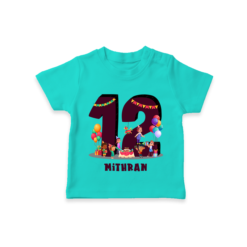 Celebrate The 12th Birthday With kids Theme - Personalized Birthday T-Shirts With Customized Name - TEAL - 0-5 Months Old (Chest 17")