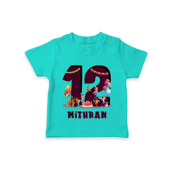 Newborn T-Shirt for 1 Year | Customizable T-Shirt | Ideal for Celebrations - TEAL - 0-5 Months Old (Chest 17")