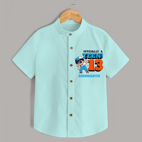 Celebrate The 13th Birthday with "Officially a Teen 13" Personalized Shirt - AQUA GREEN - 0 - 6 Months Old (Chest 21")