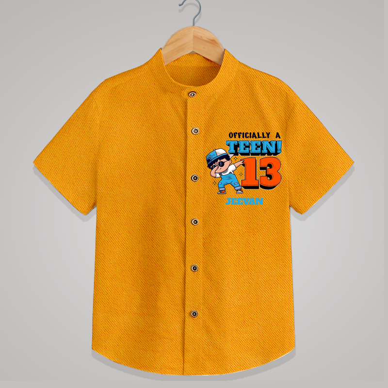 Celebrate The 13th Birthday With Officially A Teen! - Personalized Birthday Shirts With Customized Name - CHROME YELLOW - 0 - 6 Months Old (Chest 23")