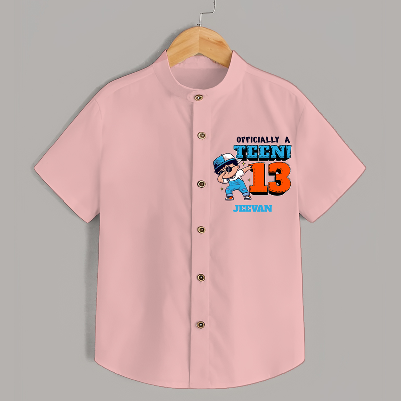 Celebrate The 13th Birthday With Officially A Teen! - Personalized Birthday Shirts With Customized Name - PEACH - 0 - 6 Months Old (Chest 23")