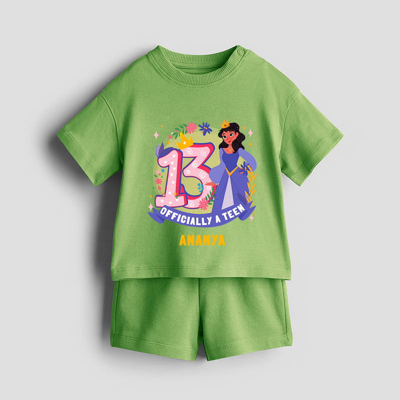 Celebrate The 13th Birthday With Officially A Teen For Girls! - Personalized Birthday Co-ord With Customized Name - KIWI GREEN - 0-5 months old  (Chest 18")