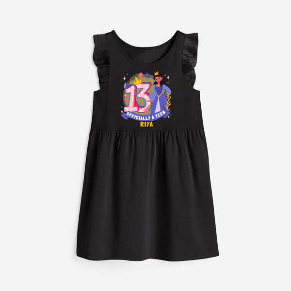 Celebrate The Thirteenth Birthday with "Officially a Teen 13" Personalized Frock - BLACK - 0 - 6 Months Old (Chest 18")