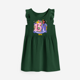 Celebrate The Thirteenth Birthday with "Officially a Teen 13" Personalized Frock - BOTTLE GREEN - 0 - 6 Months Old (Chest 18")