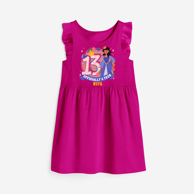 Celebrate The Thirteenth Birthday with "Officially a Teen 13" Personalized Frock - HOT PINK - 0 - 6 Months Old (Chest 18")