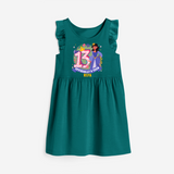 Celebrate The Thirteenth Birthday with "Officially a Teen 13" Personalized Frock - MYRTLE GREEN - 0 - 6 Months Old (Chest 18")