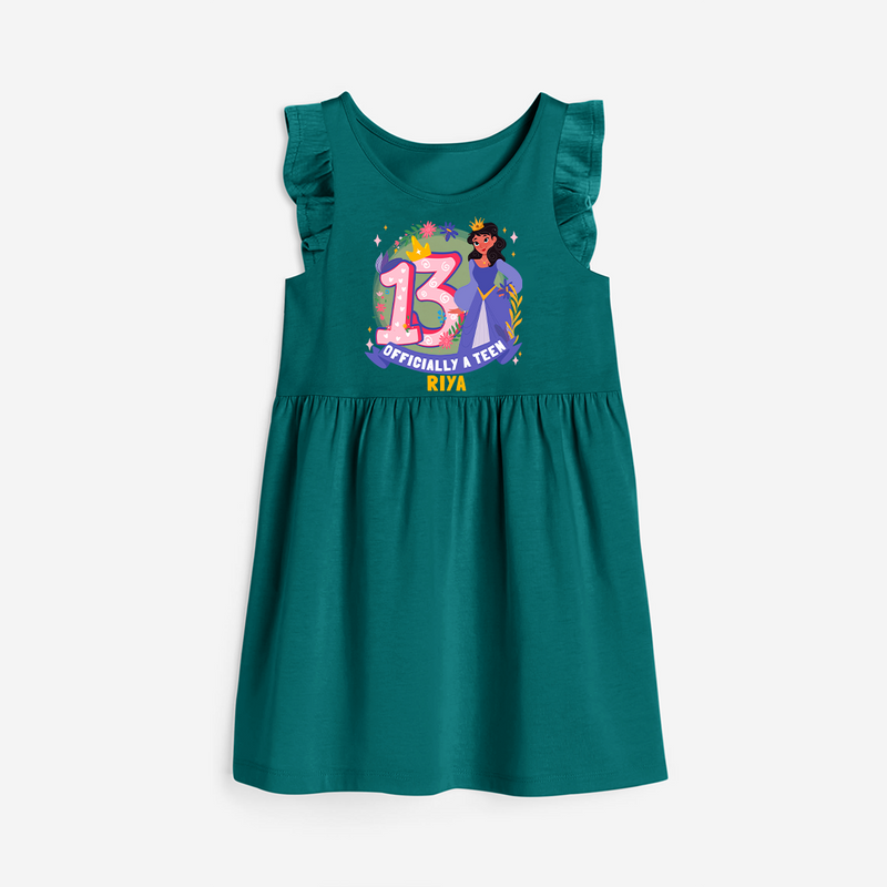 Celebrate The Thirteenth Birthday with "Officially a Teen 13" Personalized Frock - MYRTLE GREEN - 0 - 6 Months Old (Chest 18")