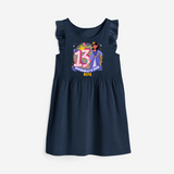 Celebrate The Thirteenth Birthday with "Officially a Teen 13" Personalized Frock - NAVY BLUE - 0 - 6 Months Old (Chest 18")