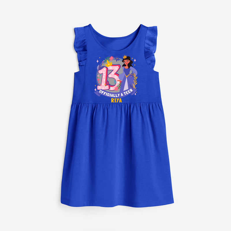 Celebrate The Thirteenth Birthday with "Officially a Teen 13" Personalized Frock - ROYAL BLUE - 0 - 6 Months Old (Chest 18")