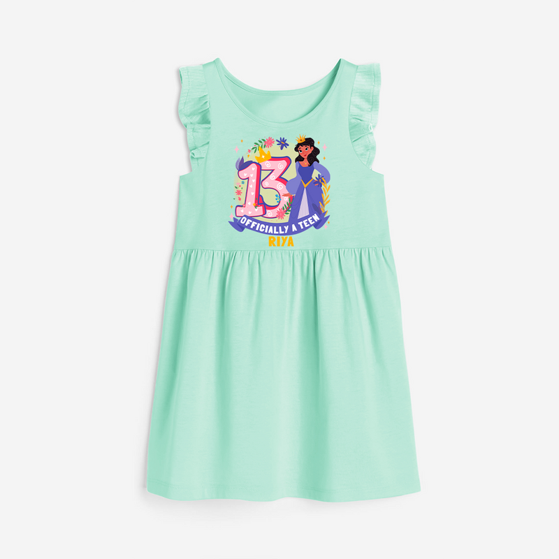 Celebrate The Thirteenth Birthday with "Officially a Teen 13" Personalized Frock - TEA GREEN - 0 - 6 Months Old (Chest 18")