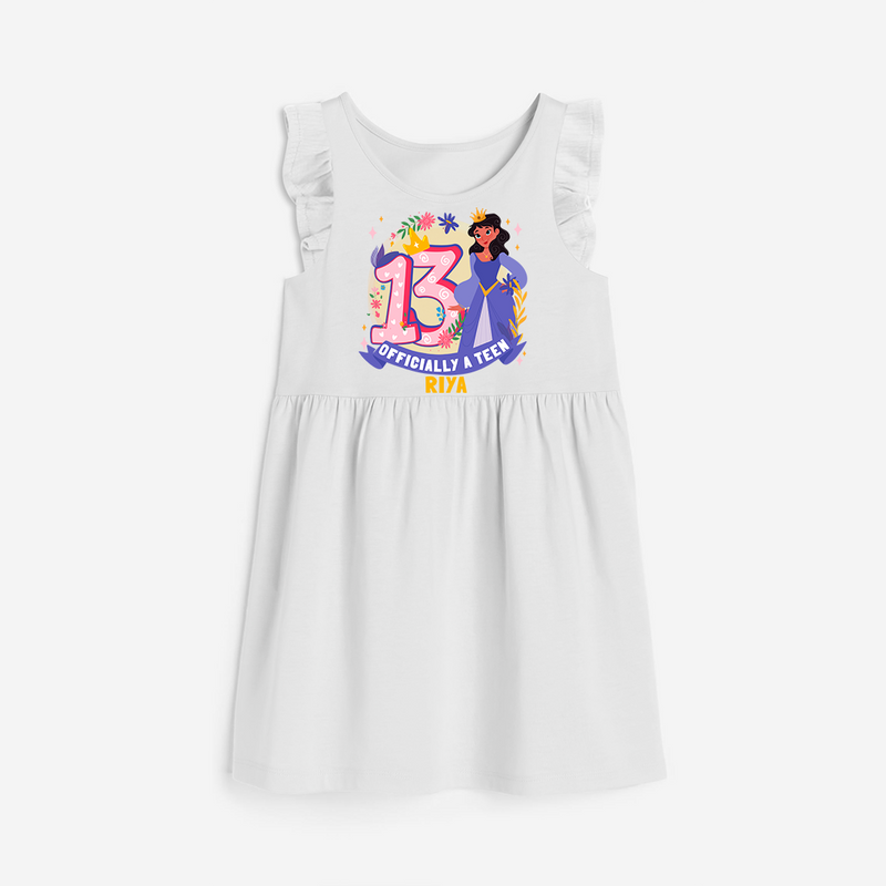 Celebrate The Thirteenth Birthday with "Officially a Teen 13" Personalized Frock - WHITE - 0 - 6 Months Old (Chest 18")