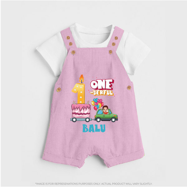 Personalized Baby Dungaree Set for 1st Month | Milestone Dungaree Set Outfit | Newborn Friendly - BABY PINK - 0 - 5 Months Old (Chest 18")