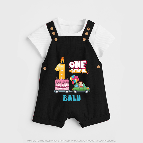 Personalized Baby Dungaree Set for 1st Month | Milestone Dungaree Set Outfit | Newborn Friendly - BLACK - 0 - 5 Months Old (Chest 18")