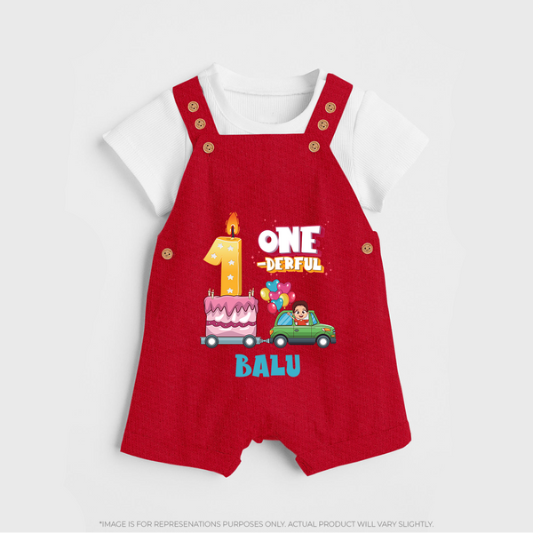 Personalized Baby Dungaree Set for 1st Month | Milestone Dungaree Set Outfit | Newborn Friendly - RED - 0 - 5 Months Old (Chest 18")