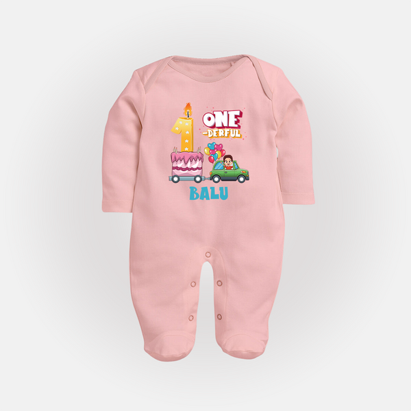 Personalized Baby Full Sleeve Bodysuit/ Sleep Suit/ Jumpsuit for 1st Month | Milestone Full Sleeve Bodysuit/ Sleep Suit/ Jumpsuit Outfit | Newborn Friendly - BABY PINK - New Born (Chest 7.5")