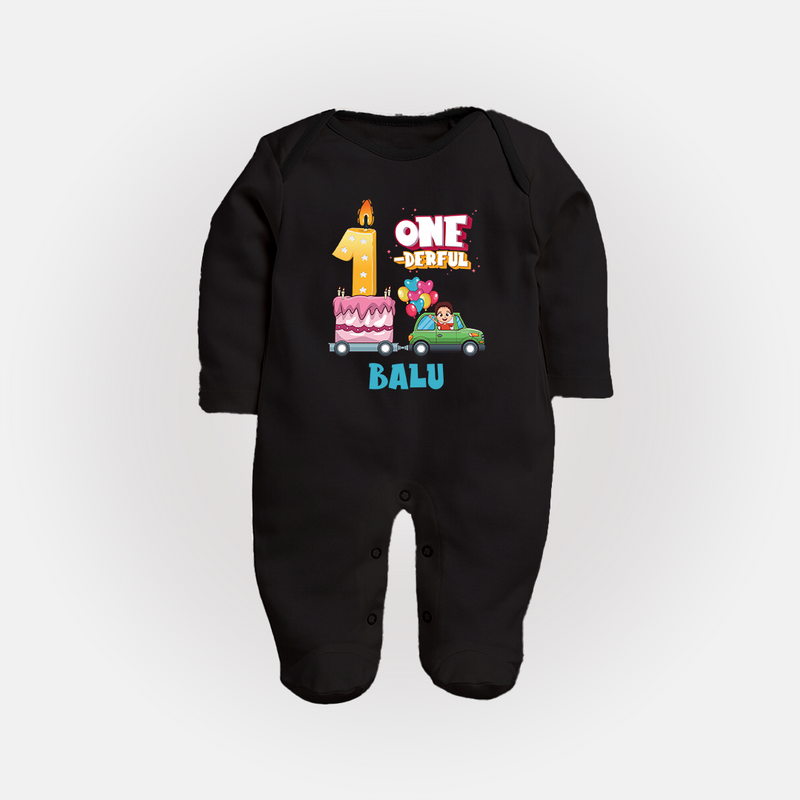 Personalized Baby Full Sleeve Bodysuit/ Sleep Suit/ Jumpsuit for 1st Month | Milestone Full Sleeve Bodysuit/ Sleep Suit/ Jumpsuit Outfit | Newborn Friendly - BLACK - New Born (Chest 7.5")