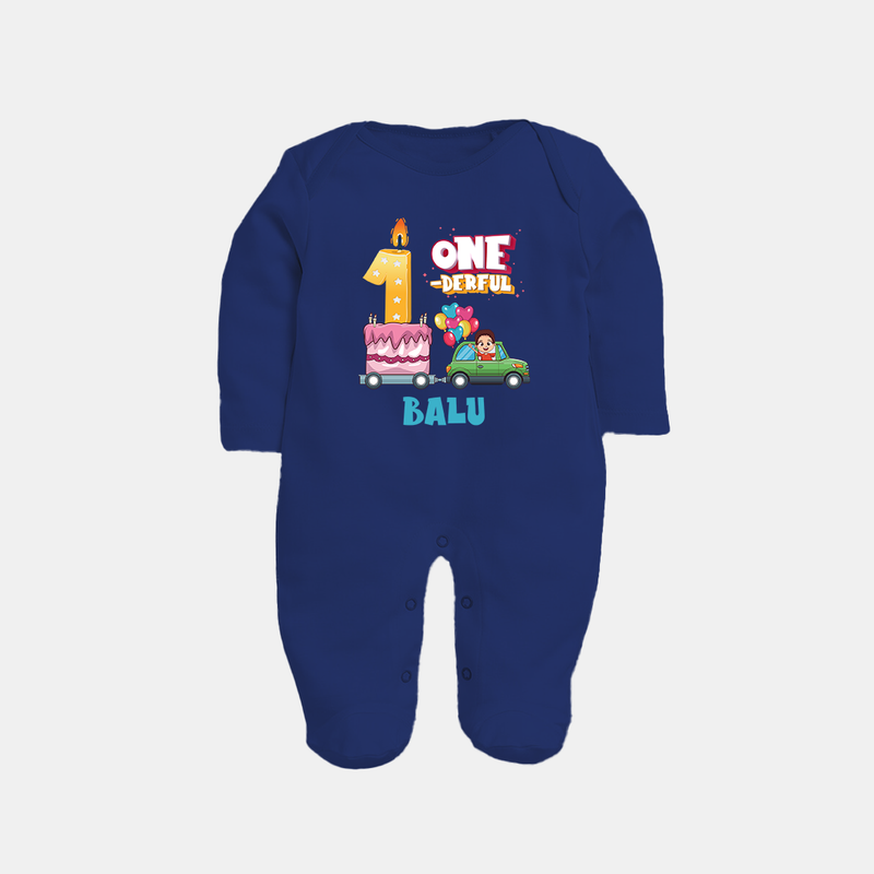 Personalized Baby Full Sleeve Bodysuit/ Sleep Suit/ Jumpsuit for 1st Month | Milestone Full Sleeve Bodysuit/ Sleep Suit/ Jumpsuit Outfit | Newborn Friendly - NAVY BLUE - New Born (Chest 7.5")